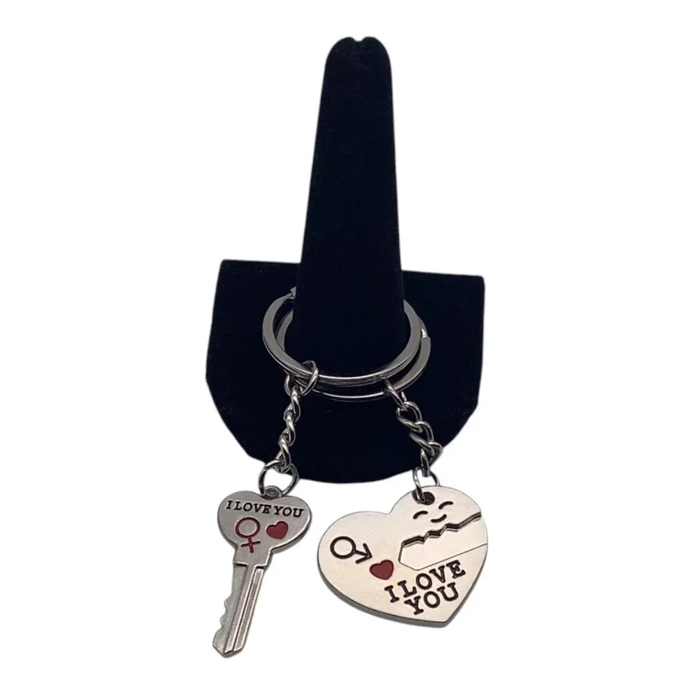 2pc Lovers Keychain Set Heart Lock & Key Design I Love‎ You Engraving Key Rings